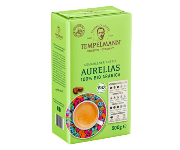 Кава мелена Tempelmann Aurelias Espresso Bio 500 г розвакумована Кава мелена Tempelmann Aurelias Espresso Bio 500 г розвакумована