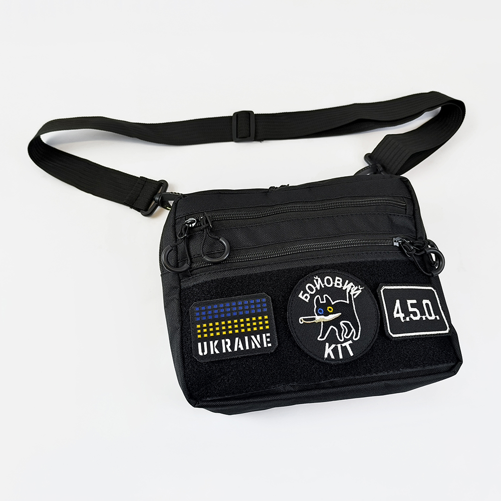 Тактическая сумка для патчей Cordura 600D — 5 карманов, мессенджер черный из ткани Тактическая сумка для патчей Cordura 600D — 5 карманов, мессенджер черный из ткани