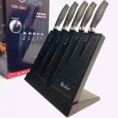 Набір ножів UNIQUE UN-1841 з нержавіючої сталі з підставкою + точила 6 предметів. Зображення №2