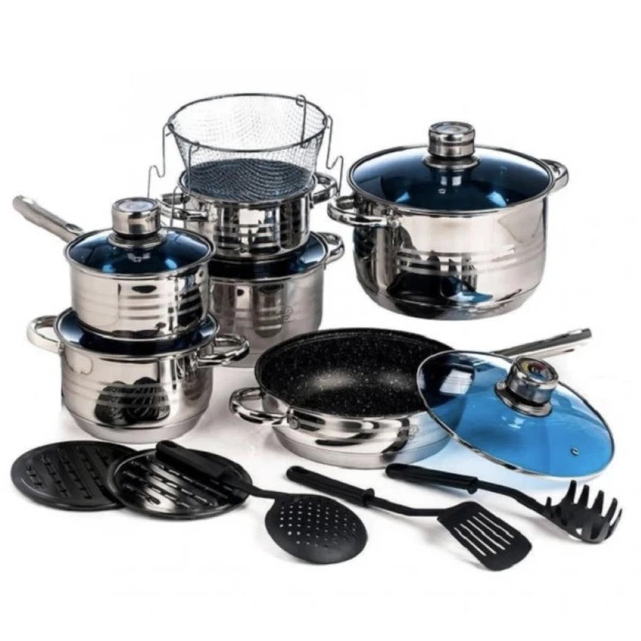 Набір кухонного посуду UNIQUE UN-5039 із нержавіючої сталі 19 предметів Набір кухонного посуду UNIQUE UN-5039 із нержавіючої сталі 19 предметів
