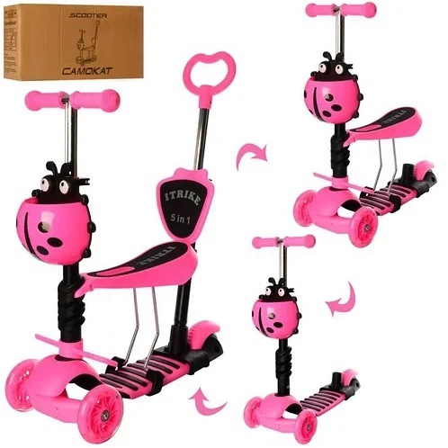 Самокат триколісний з сидінням та батьківською ручкою Сонечко 5 в 1 Pink Самокат триколісний з сидінням та батьківською ручкою Сонечко 5 в 1 Pink