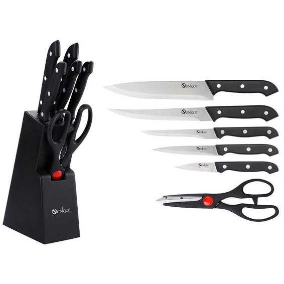 Набір кухонних ножів з ножицями та підставкою UNIQUE UN-1836 Набір кухонних ножів з ножицями та підставкою UNIQUE UN-1836
