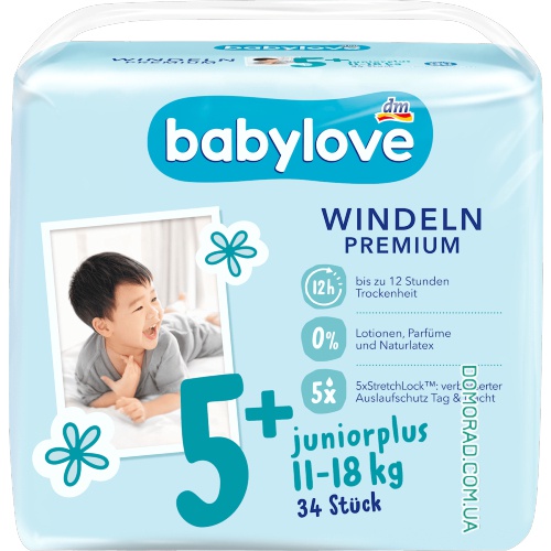 Babylove Підгузки Premium (розмір 5+) Juniorplus 34шт. Babylove Підгузки Premium (розмір 5+) Juniorplus 34шт.