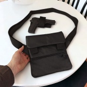 Тактична шкіряна сумка з кобурою, чоловічий месенджер, барсетка - чорний слінг, чоловіча сумка через плече. Зображення №37