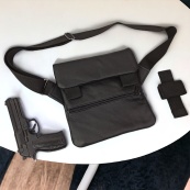 Тактична шкіряна сумка з кобурою, чоловічий месенджер, барсетка - чорний слінг, чоловіча сумка через плече. Зображення №46