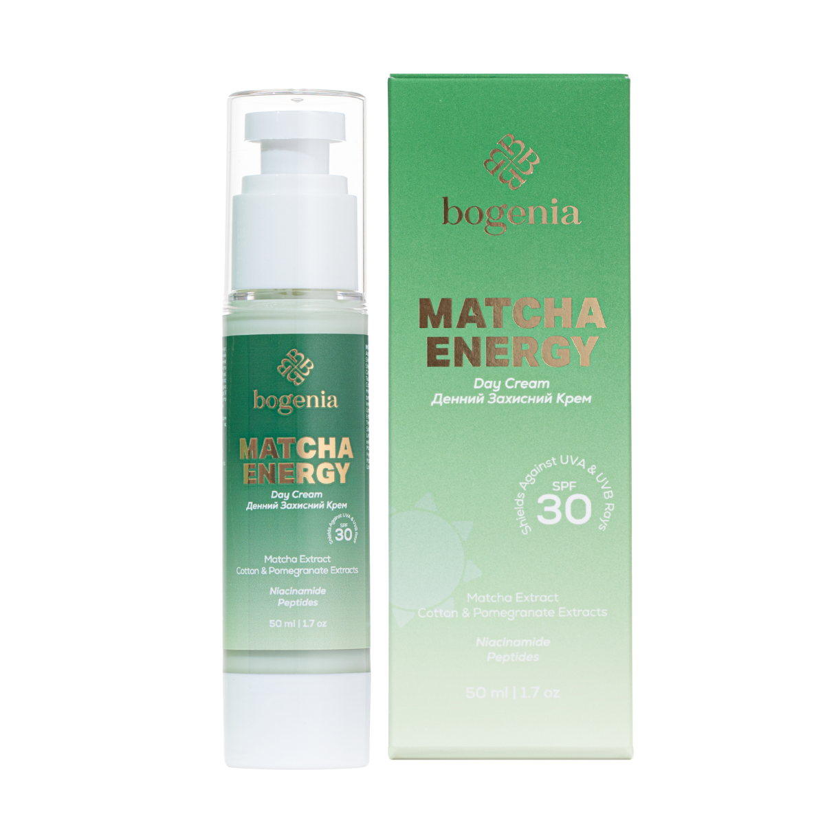Денний крем для обличчя з матчею та SPF 30 Bogenia Matcha Day Cream 50 мл Денний крем для обличчя з матчею та SPF 30 Bogenia Matcha Day Cream 50 мл