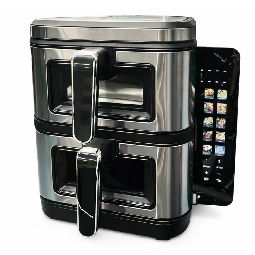 Велика аерофритюрниця 15 л на 2 чаші Rainberg RB-2331 Аерогриль посиленою потужністю 4800Вт з дисплеєм Велика аерофритюрниця 15 л на 2 чаші Rainberg RB-2331 Аерогриль посиленою потужністю 4800Вт з дисплеєм