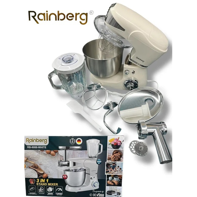 Універсальний кухонний комбайн Rainberg RB-8088 6л з м'ясорубкою, блендером 3600Вт White Універсальний кухонний комбайн Rainberg RB-8088 6л з м'ясорубкою, блендером 3600Вт White