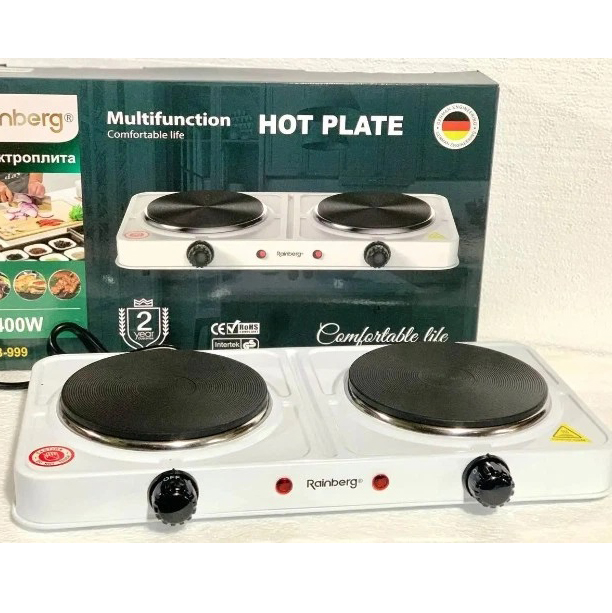 Електрична плита дискова плита Rainberg RB-999 електроплита 2400Вт White Електрична плита дискова плита Rainberg RB-999 електроплита 2400Вт White