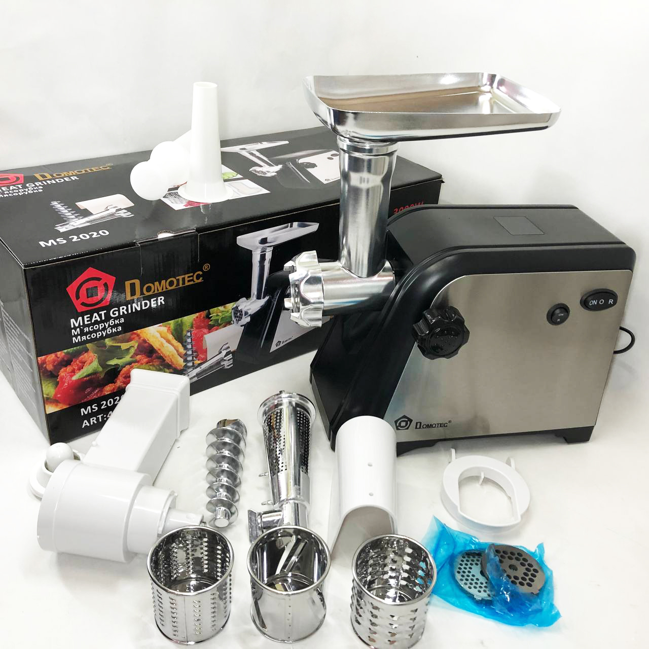 Электрическая мясорубка Domotec MS-2020 с насадкой для томатов и терками 2600 W Электрическая мясорубка Domotec MS-2020 с насадкой для томатов и терками 2600 W