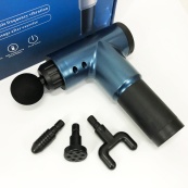 Акумуляторний масажер Fascial Gun KH-320 портативний ручний ударний м'язовий пістолет 4 насадки синій. Зображення №2