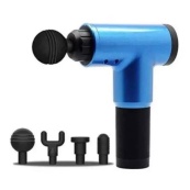 Акумуляторний масажер Fascial Gun KH-320 портативний ручний ударний м'язовий пістолет 4 насадки синій. Зображення №3