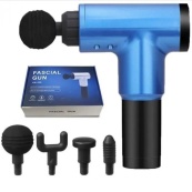 Акумуляторний масажер Fascial Gun KH-320 портативний ручний ударний м'язовий пістолет 4 насадки синій. Зображення №4