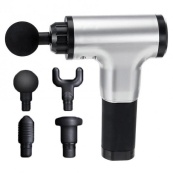 Акумуляторний масажер Fascial Gun KH-320 портативний ручний ударний м'язовий пістолет 4 насадки сірий. Зображення №3