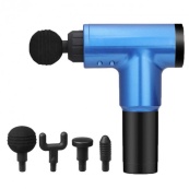 Акумуляторний масажер Fascial Gun KH-320 портативний ручний ударний м'язовий пістолет 4 насадки синій. Зображення №5