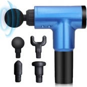 Акумуляторний масажер Fascial Gun KH-320 портативний ручний ударний м'язовий пістолет 4 насадки синій. Зображення №6