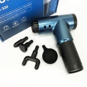 Акумуляторний масажер Fascial Gun KH-320 портативний ручний ударний м'язовий пістолет 4 насадки синій. Зображення №7