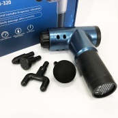 Акумуляторний масажер Fascial Gun KH-320 портативний ручний ударний м'язовий пістолет 4 насадки синій. Зображення №8