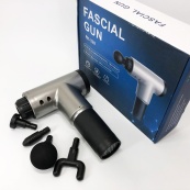 Акумуляторний масажер Fascial Gun KH-320 портативний ручний ударний м'язовий пістолет 4 насадки сірий. Зображення №12