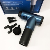 Акумуляторний масажер Fascial Gun KH-320 портативний ручний ударний м'язовий пістолет 4 насадки синій. Зображення №10