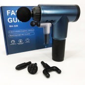 Акумуляторний масажер Fascial Gun KH-320 портативний ручний ударний м'язовий пістолет 4 насадки синій. Зображення №12