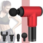 Акумуляторний масажер Fascial Gun KH-320 портативний ручний ударний м'язовий пістолет 4 насадки червоний. Зображення №7