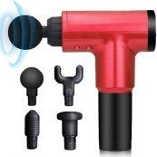 Акумуляторний масажер Fascial Gun KH-320 портативний ручний ударний м'язовий пістолет 4 насадки червоний. Зображення №8