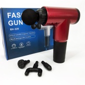 Акумуляторний масажер Fascial Gun KH-320 портативний ручний ударний м'язовий пістолет 4 насадки червоний. Зображення №16