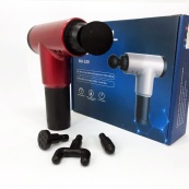 Акумуляторний масажер Fascial Gun KH-320 портативний ручний ударний м'язовий пістолет 4 насадки червоний. Зображення №20