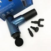 Акумуляторний масажер Fascial Gun KH-320 портативний ручний ударний м'язовий пістолет 4 насадки синій. Зображення №18