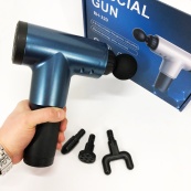 Акумуляторний масажер Fascial Gun KH-320 портативний ручний ударний м'язовий пістолет 4 насадки синій. Зображення №19