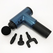 Акумуляторний масажер Fascial Gun KH-320 портативний ручний ударний м'язовий пістолет 4 насадки синій. Зображення №20