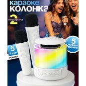 Портативна Bluetooth колонка K19 з підсвічуванням LED та двома мікрофонами для караоке White. Зображення №2