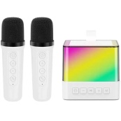 Портативна караоке система з двома мікрофонами Bluetooth акустична колонка для дому та вечірок White. Зображення №2