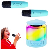Портативна Bluetooth колонка K19 з підсвічуванням LED та двома мікрофонами для караоке Blue. Зображення №2