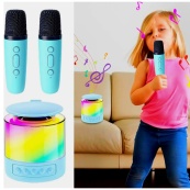 Портативна Bluetooth колонка K19 з підсвічуванням LED та двома мікрофонами для караоке Blue. Зображення №3