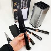 Набір ножів з нержавіючої сталі з підставою Rainberg RB-2325 Black. Зображення №2