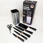 Набір ножів з нержавіючої сталі з підставою Rainberg RB-2325 Black. Зображення №3