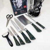 Набір кухонних ножів Rainberg RB-2499 8 предметів на підставці, що обертається Green. Зображення №3 Набір кухонних ножів Rainberg RB-2499 8 предметів на підставці, що обертається Green. Зображення №3