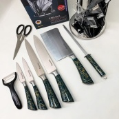 Набір кухонних ножів Rainberg RB-2499 8 предметів на підставці, що обертається Green. Зображення №6 Набір кухонних ножів Rainberg RB-2499 8 предметів на підставці, що обертається Green. Зображення №6