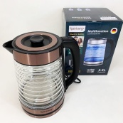 Електрочайник Rainberg RB-2312 скляний дисковий чайник 2.2л 2200Вт Brown. Зображення №4