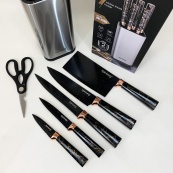 Набір ножів з нержавіючої сталі з підставою Rainberg RB-2325 Black. Зображення №5