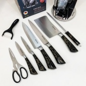 Набір кухонних ножів Rainberg RB-2499 8 предметів на підставці, що обертається Black. Зображення №5