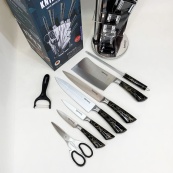 Набір кухонних ножів Rainberg RB-2499 8 предметів на підставці, що обертається Black. Зображення №6