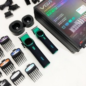 Комплект VGR 2 в 1 V-885 S2 GREEN, аккумуляторная машинка для стрижки и триммер. Изображение №16