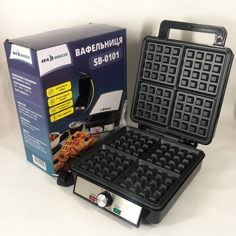 Електровафельниця для бельгійських вафель SeaBreeze SB-0101 1200 Вт, Якісна вафельниця для вафель Електровафельниця для бельгійських вафель SeaBreeze SB-0101 1200 Вт, Якісна вафельниця для вафель