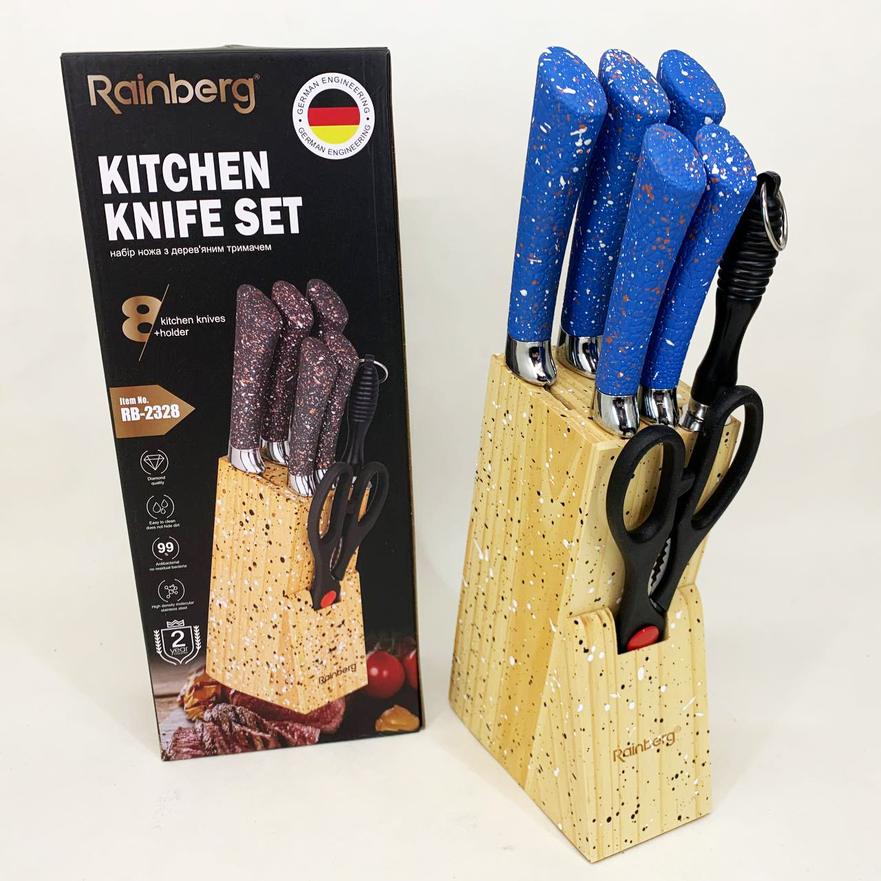 Набір ножів із нержавіючої сталі з основою Rainberg RB-2328 Blue Набір ножів із нержавіючої сталі з основою Rainberg RB-2328 Blue