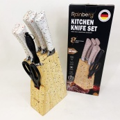 Набір ножів із нержавіючої сталі з основою Rainberg RB-2328 White. Зображення №4