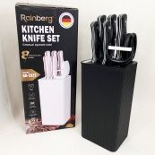 Набір ножів із нержавіючої сталі з основою Rainberg RB-2327 Black. Зображення №2