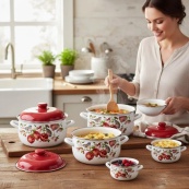 Набор эмалированных кастрюль Edenberg EB-1873 с рисунком, 10 предметов. Изображение №2